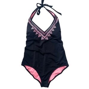 Victoria's Secret PINK Black‎ Halter One-Piece Swimsuit Size L